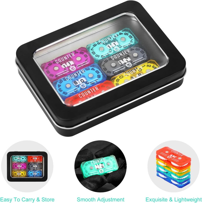 FourDragons 6PCS Life Counter with Metal Box, Health Tracker Life Counters Double Dials for Magic Card Games Accessories, Compatible with RPG D&D CCG TCG Tabletop Board Games - Image 3